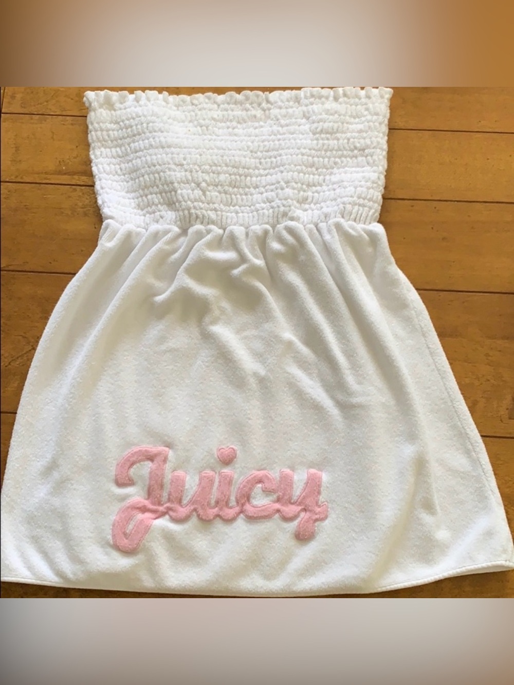 Vintage Y2K mcbling juicy couture white terry cloth strapless cover up
